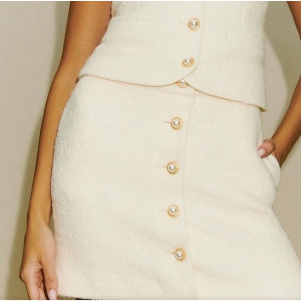 NWT Reformation Brielle Skirt in Cream Size 10 Old Money Preppy Classic